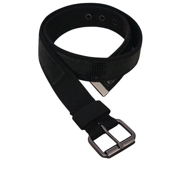 Chic Black Belt Timeless Elegance 34" New Silver‎ Buckle Embellished Retro Goth - Picture 1 of 6